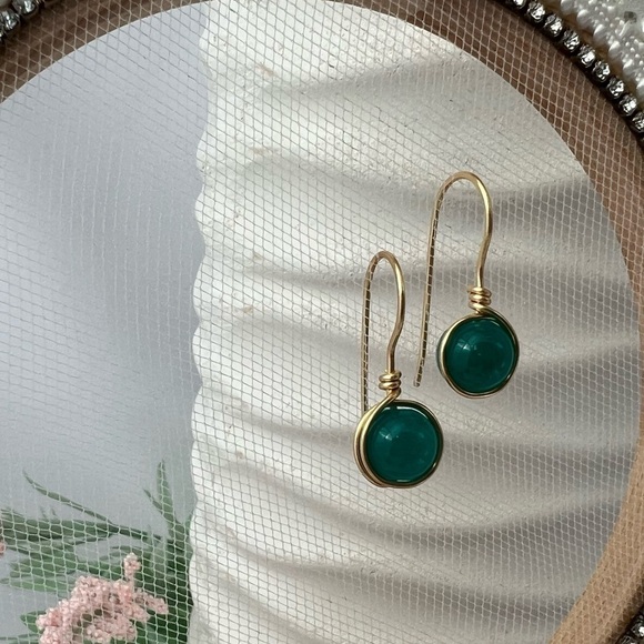 TEAL and Silver Wire Wrapped Minimalist Earrings - Picture 16 of 16